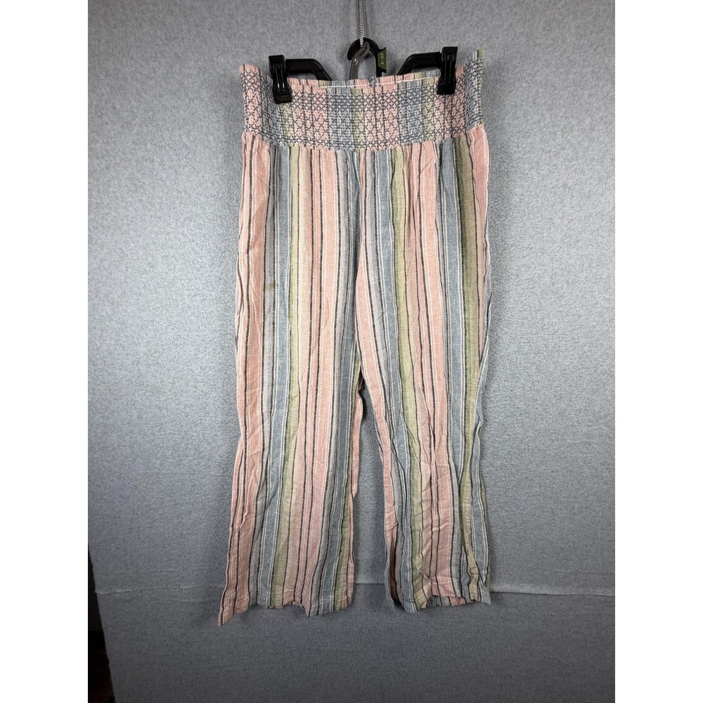 SO Pants Juniors XL Multicolor Striped Elastic Waist Ankle Linen Casual